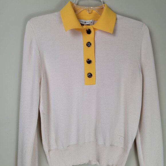 Tory Burch Contrast Collar Long Sleeve Polo Sweater - Picture 3 of 13
